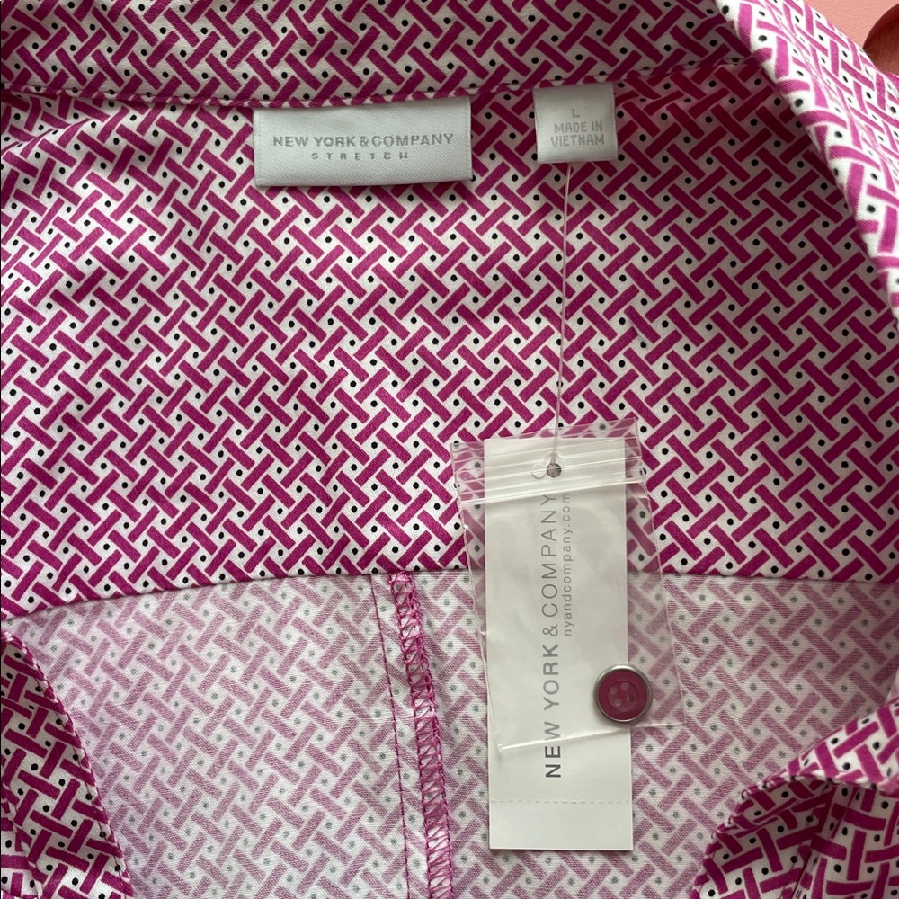 NEW YORK & Co PINK & WHITE LONG SLEEVE BUTTON UP FRONT COLLARD BLOUSE SHIRT SZ L - Picture 11 of 11